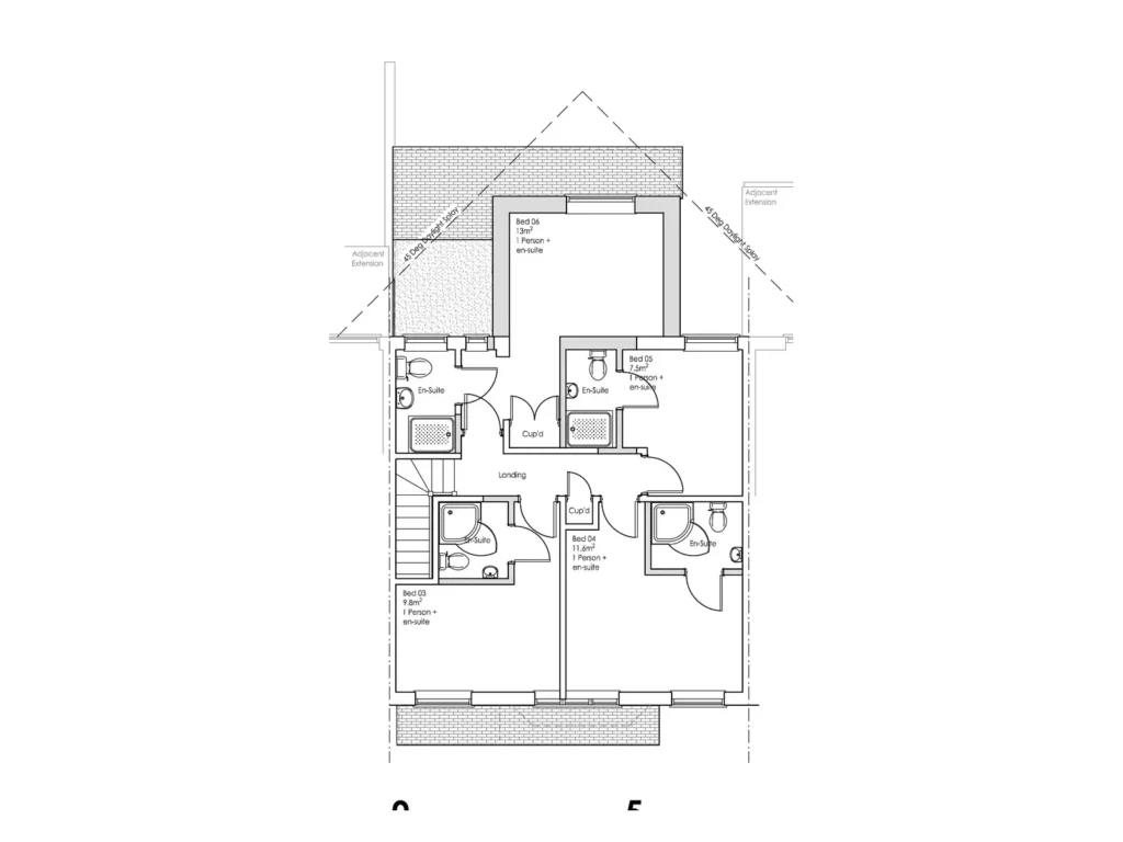 Proposed first floor layout showing the planned alterations as part of the two-storey rear extension.