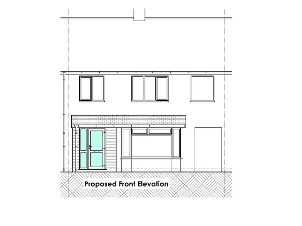Proposed front elevation illustrating the external appearance of the property following the planned alterations.