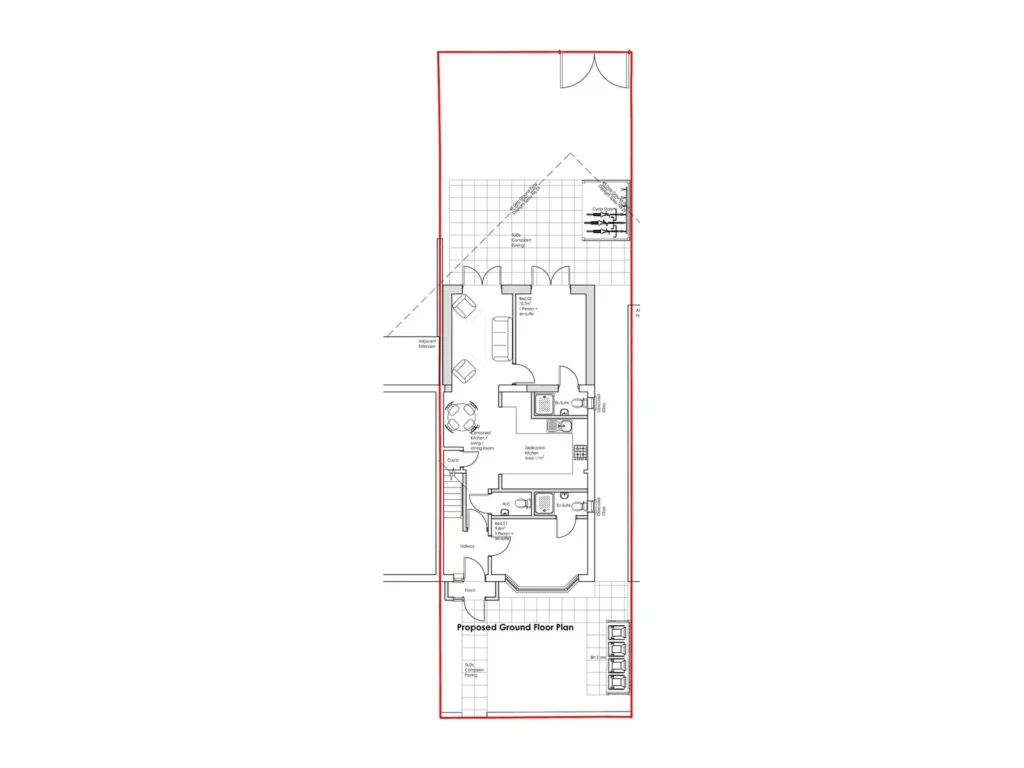 Proposed ground floor layout showing the new rear extension and updated internal arrangement.